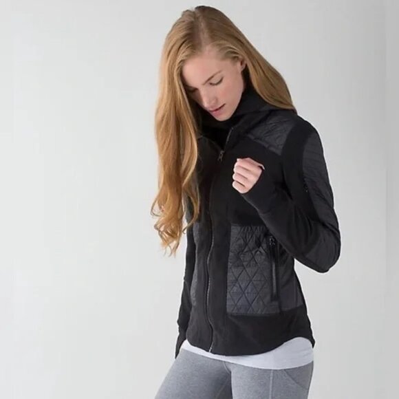 lululemon athletica Jackets & Blazers - Lululemon Fleecy Keen Black Quilt Stitch Combination Removable Hooded Jacket 10